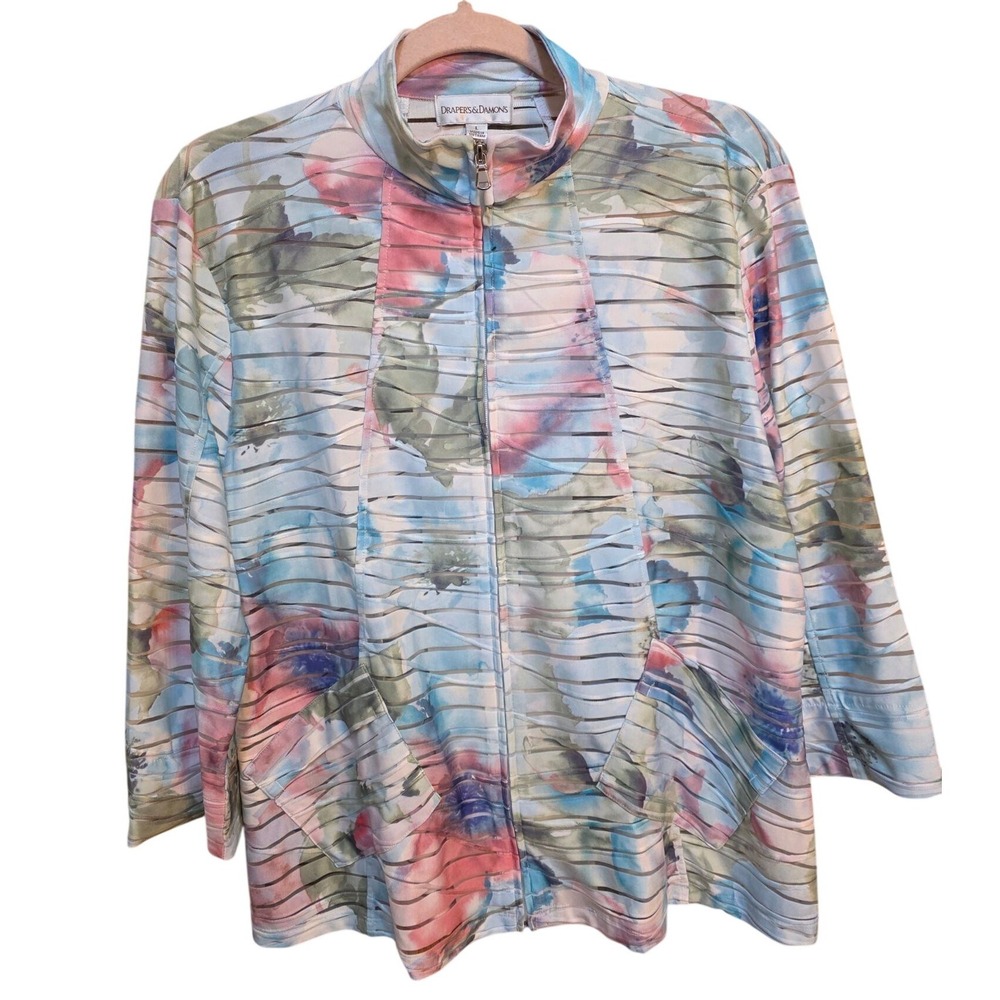 Drapers‎ & Damons Watercolor Burnout Jacket Full Zip Floral Lightweight Size L